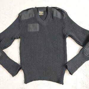 Citadel Mens Sweater Medium Black Solid V-Neck Wool Elbow Patches Commando